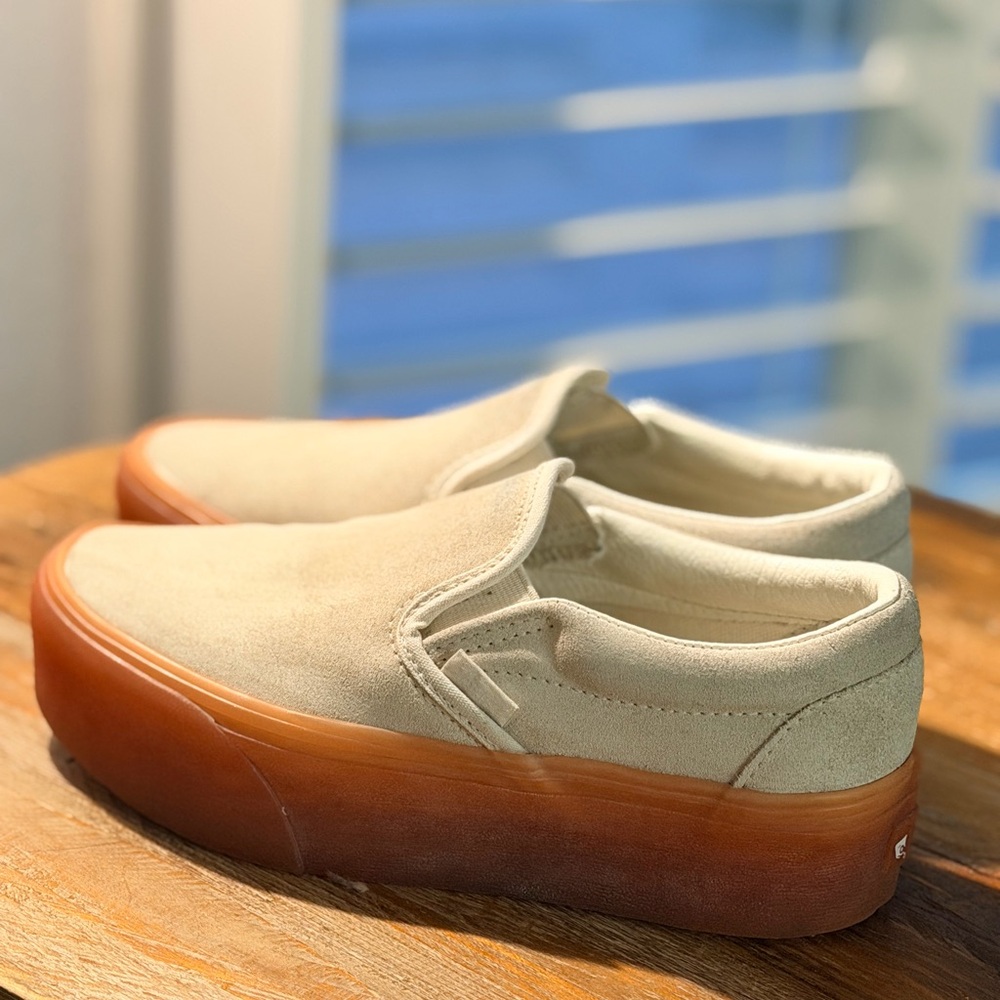 Vans Cream Slip-On Platform Sneakers